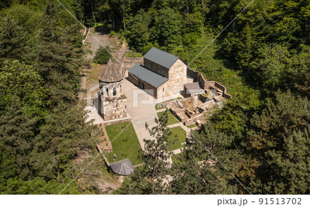 Mtsvane Monastery in Georgia. It is medieval complex in a forested valley also known as Green Monastery Mtsvane Monastery in Georgia. It is medieval complex in a forested valley also known as Green Monastery 91513702