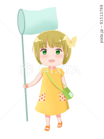 虫取り網を持った女の子のイラスト アニメ塗り 虫取り網を持った女の子のイラスト アニメ塗り 91513769