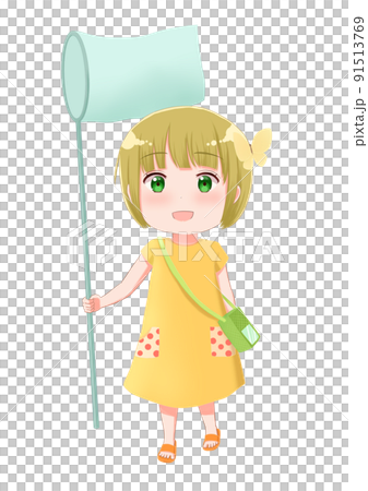 虫取り網を持った女の子のイラスト アニメ塗り 虫取り網を持った女の子のイラスト アニメ塗り 91513769