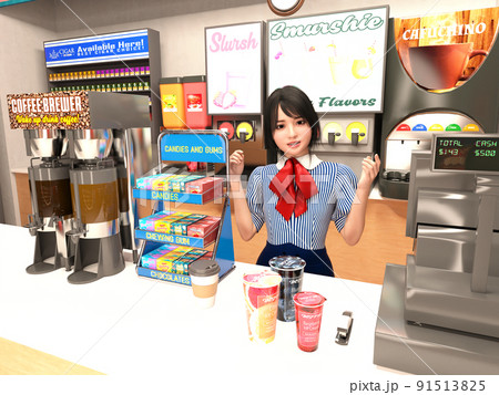 アイスクリーム屋さんでアルバイトをする女子高生 アイスクリーム屋さんでアルバイトをする女子高生 91513825