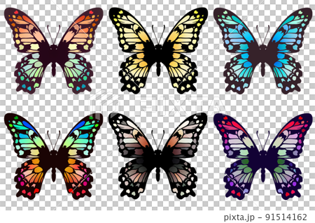 6羽のカラフルな蝶のイラスト素材