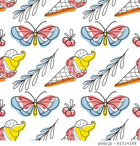 contour and spot seamless pattern, a set of summer sweets 91514168