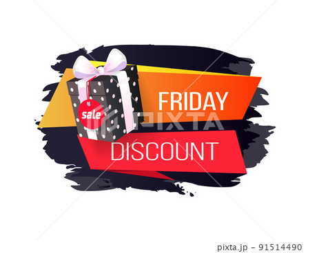Friday Discount Price Tag Dotted Gift Box Isolated 91514490