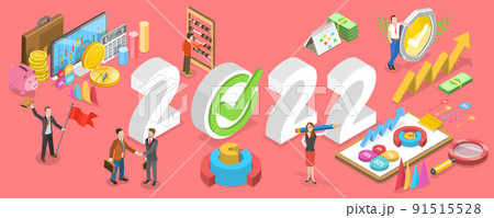 3D Isometric Flat Vector Conceptual Illustration of 2022 Financial Year 91515528