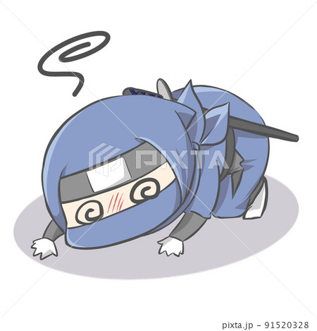 Illustration of a ninja slumping into the floor - Stock