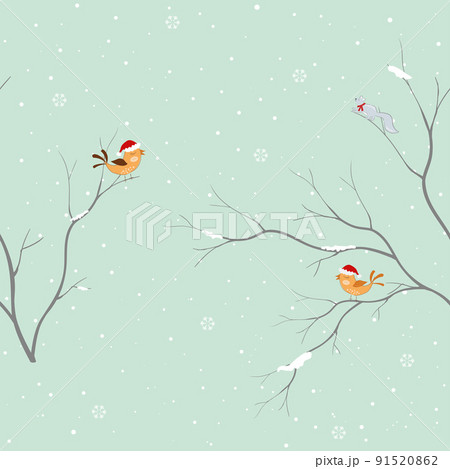 Seamless pattern with cute birds on winter background,for decorative,kid product,fashion,fabric,wallpaper and all print Seamless pattern with cute birds on winter background,for decorative,kid product,fashion,fabric,wallpaper and all print 91520862
