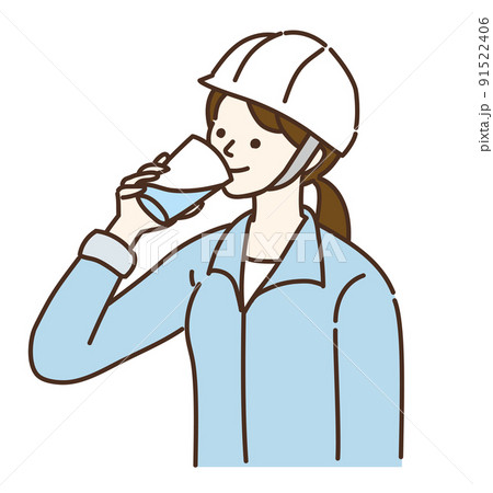 作業員　女性　熱中症対策　防災　水分補給 91522406
