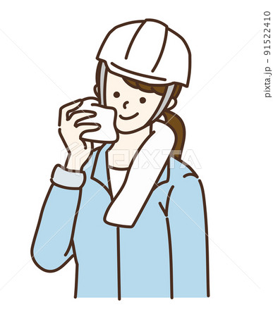 作業員 女性 熱中症対策 防災 タオルのイラスト素材