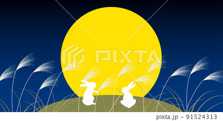 十五夜　月見　ススキ　背景 91524313