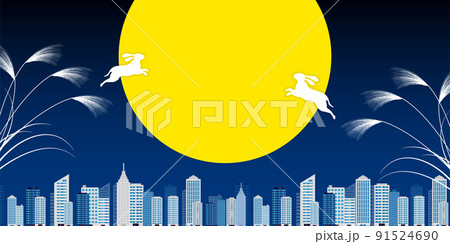 十五夜　月見　建物　背景 91524690