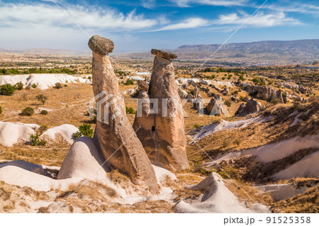 Rocky landscape in Cappadocia at sunset, Turkey. 91525358