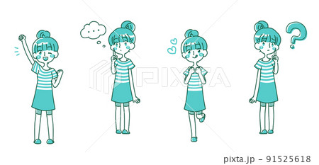 部屋着の若い女性　全身　ポーズセット 91525618