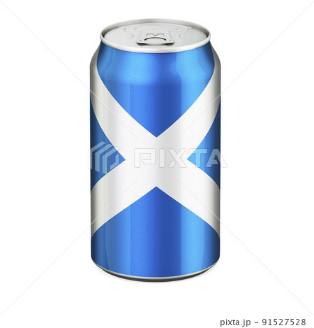 Scottish flag painted on the drink metallic can. 3D rendering Scottish flag painted on the drink metallic can. 3D rendering 91527528
