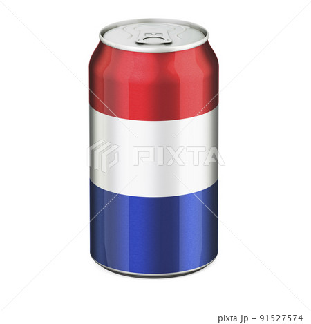 The Netherlands flag painted on the drink metallic can. 3D rendering 91527574