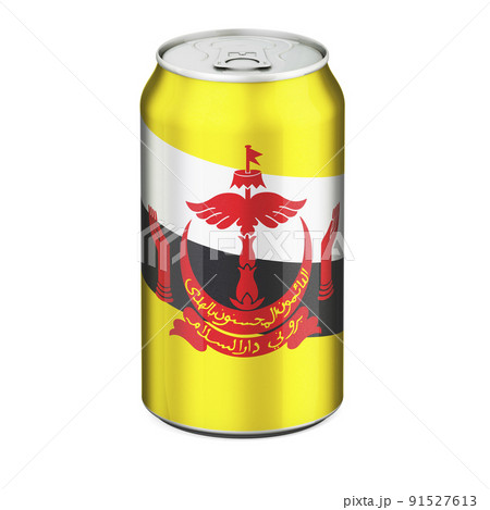 Bruneian flag painted on the drink metallic can. 3D rendering 91527613