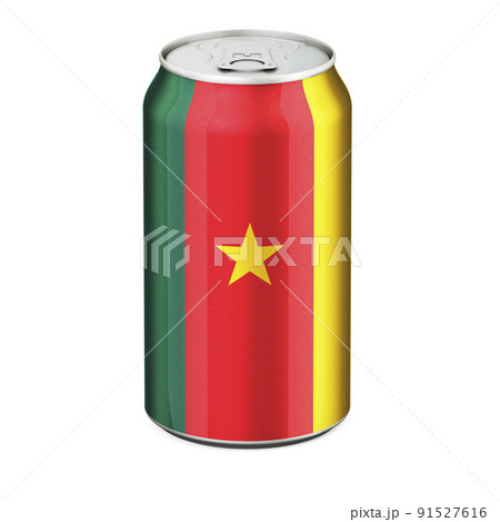 Cameroonian flag painted on the drink metallic can. 3D rendering 91527616