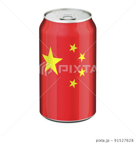 Chinese flag painted on the drink metallic can. 3D rendering 91527628