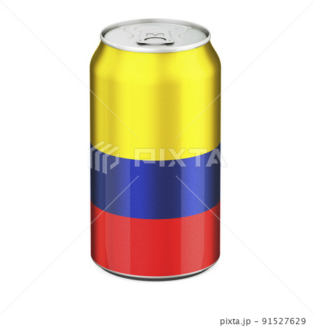 Colombian flag painted on the drink metallic can. 3D rendering 91527629