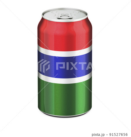 Gambia flag painted on the drink metallic can. 3D rendering 91527656