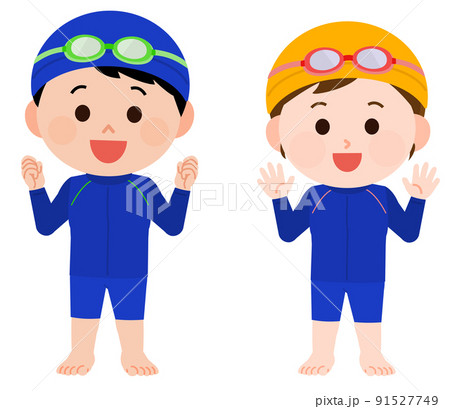 水着・ラッシュガード Kartoon ラッシュガードのスクール水着 男の子と女の子 イラストのイラスト素材