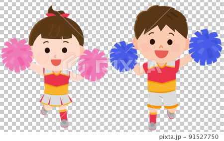 キッズチア ポンポンで応援するチアガールとチアボーイ イラスト キッズチア ポンポンで応援するチアガールとチアボーイ イラスト 91527750