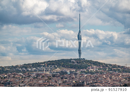 Supertall Camlica TV and Radio Tower in Istanbul. camlica TV Tower. Telecommunications tower with observation decks and restaurants in Uskyudar district 91527910