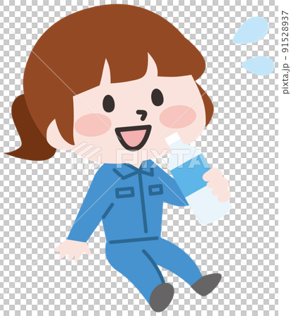 Workers drinking water to prevent heat stroke 91528937