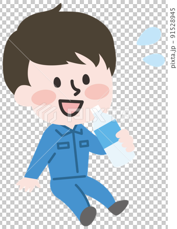 Workers drinking water to prevent heat stroke 91528945