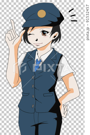 Illustration of a female station employee pointing a finger (2) Illustration of a female station employee pointing a finger (2) 91532457