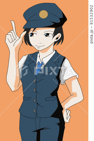 切れ長の瞳の女性駅員のイラスト 91532902
