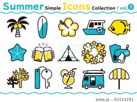 シンプルかわいい夏のアイコンセット vol.1 シンプルかわいい夏のアイコンセット vol.1 91533291