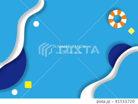 真夏の海おしゃれな背景画像フレーム素材　画用紙ペーパークラフト　ブルー 91533720