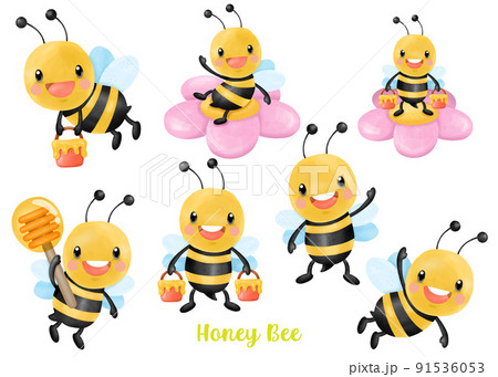 Honey Bee Watercolor Clipart, buzz 91536053