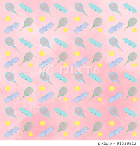 かわいいテニス用具のパターンイラスト ピンクVer かわいいテニス用具のパターンイラスト ピンクVer 91539812