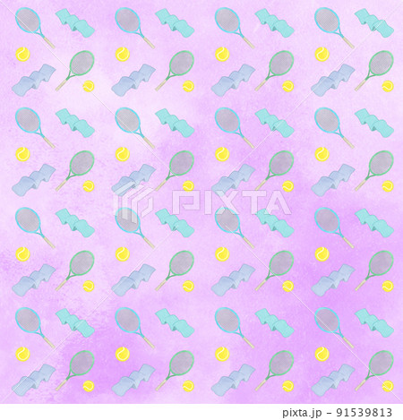 かわいいテニス用具のパターンイラスト 紫verのイラスト素材 かわいいテニス用具のパターンイラスト 紫verのイラスト素材