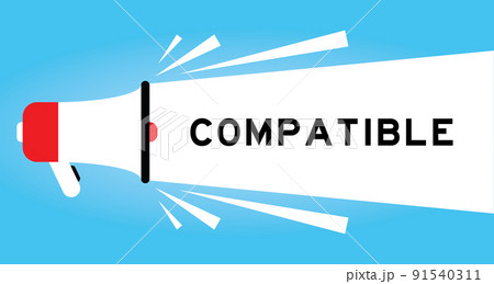 Color megaphone icon with word compatible in white banner on blue background 91540311