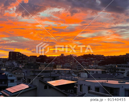 神戸市垂水区上空からの夕焼け 神戸市垂水区上空からの夕焼け 91540455