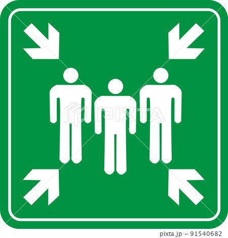 assembly point sign on white background. emergency evacuation assembly point sign. gathering point signboard. flat style.  91540682