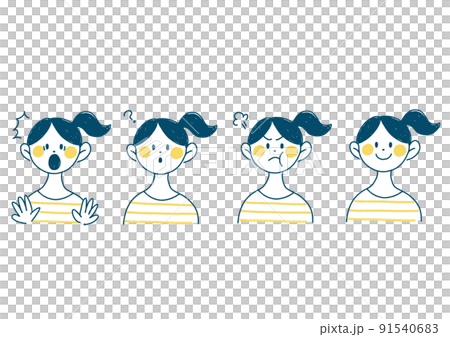 各種女性的面部表情插圖 91540683