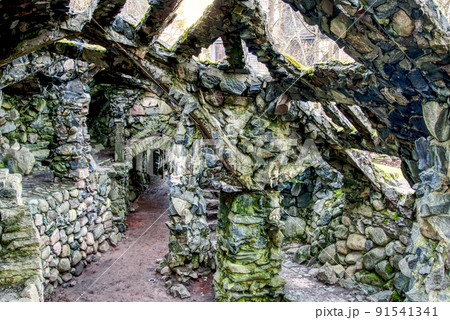 Tallinn, Estonia. 20.02.2020. Ruins of old stone house, building in Glehn Park, 91541341
