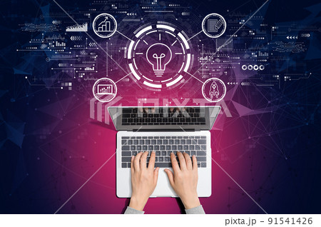 Great idea for success concept with person using laptop Great idea for success concept with person using laptop 91541426