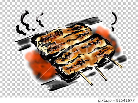 鰻のかば焼きを焼いている手描き和風イラスト 鰻のかば焼きを焼いている手描き和風イラスト 91541677
