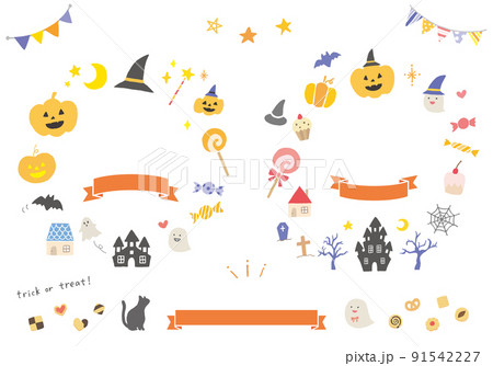 ハロウィン手描きイラストフレームセット(文字なし) ハロウィン手描きイラストフレームセット(文字なし) 91542227