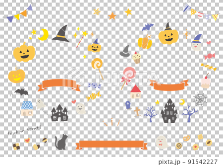 ハロウィン手描きイラストフレームセット(文字なし) ハロウィン手描きイラストフレームセット(文字なし) 91542227