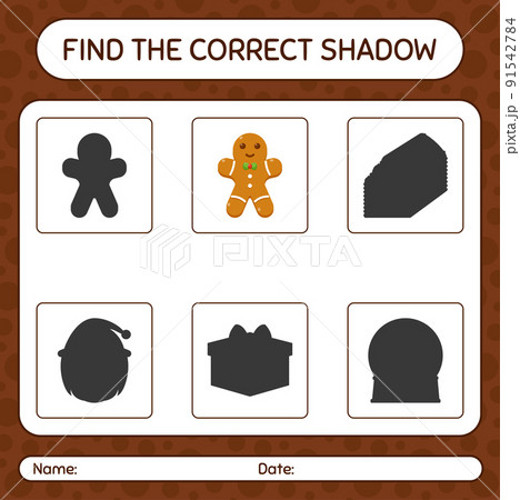 Find the correct shadows game with gingerbread cookie. worksheet for preschool kids, kids activity sheet Find the correct shadows game with gingerbread cookie. worksheet for preschool kids, kids activity sheet 91542784