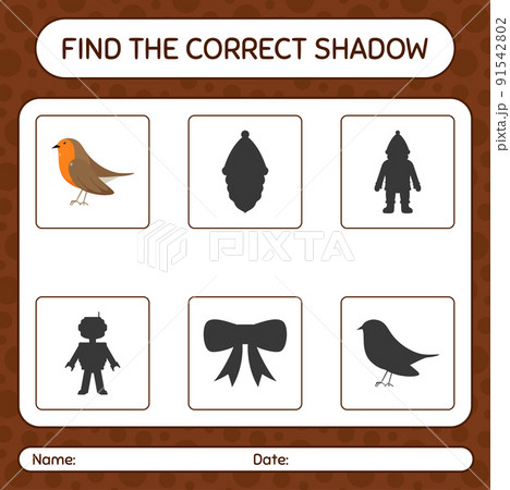 Find the correct shadows game with robin bird. worksheet for preschool kids, kids activity sheet Find the correct shadows game with robin bird. worksheet for preschool kids, kids activity sheet 91542802