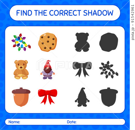 Find the correct shadows game with christmas icon. worksheet for preschool kids, kids activity sheet 91542961