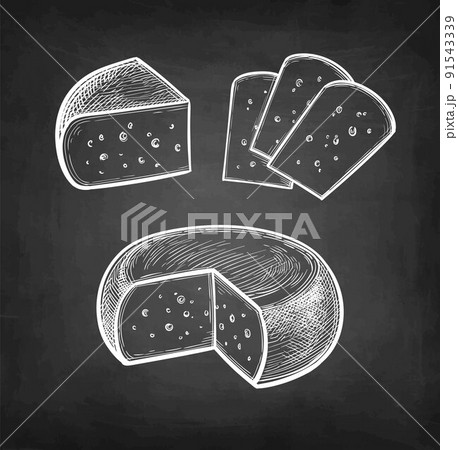 Gouda cheese chalk sketch set. 91543339