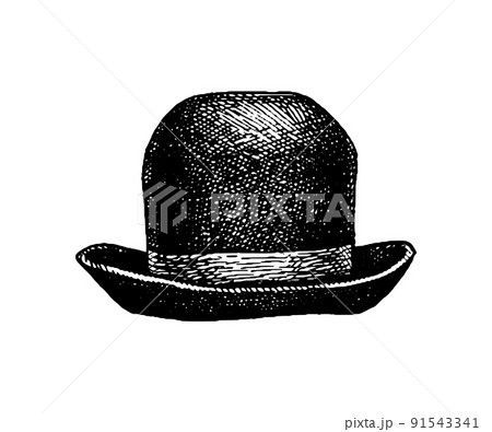 Bowler hat ink sketch. 91543341