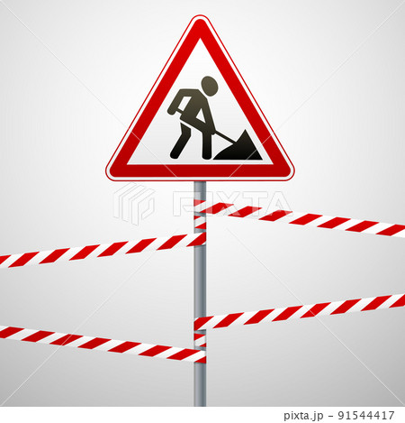 Sign repair works and barrier tapes. Vector 91544417